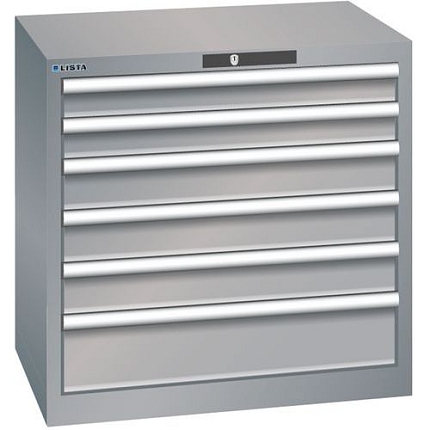 Dílenská zásuvková skříň LISTA, 717x572x700mm,6 zásuvek, šedá/stříbrná