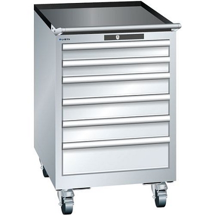 Mobilní dílenská zásuvková skříň Lista, 6 zásuvek: 2x75mm + 3x100mm + 1x150mm, šedá