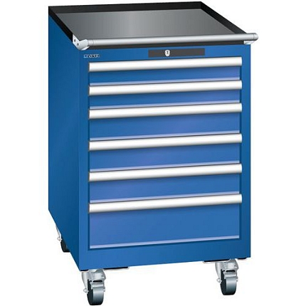 Mobilní dílenská zásuvková skříň Lista, 6 zásuvek:  2x75mm + 3x100mm + 1x150mm, fluorescentně modrá