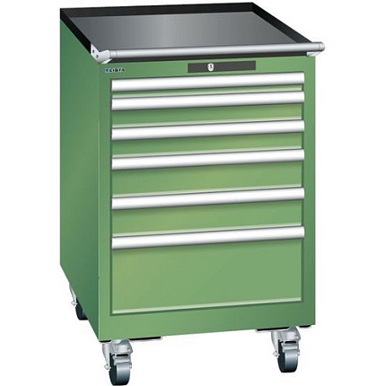 Mobilní dílenská zásuvková skříň Lista, 6 zásuvek: 2x75mm + 3x100mm + 1x150mm, zelená