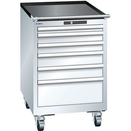 Mobilní dílenská zásuvková skříň Lista, 6 zásuvek: 2x75mm + 3x100mm + 1x150mm, bílá