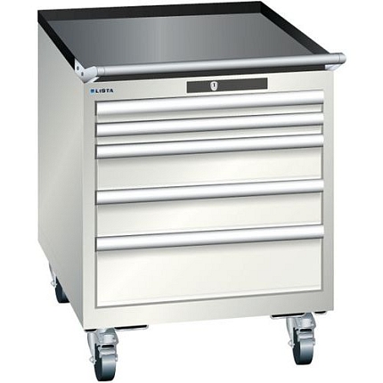 Mobilní dílenská  zásuvková skříň LISTA, 564x725x723mm, 5 zásuvek, světle šedá