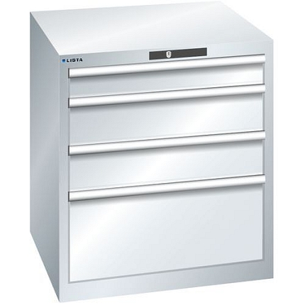 Dílenská zásuvková skříň LISTA, 717x725x800mm, 4 zásuvky, šedá