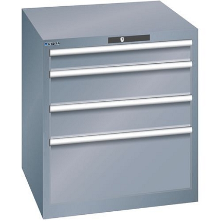 Dílenská zásuvková skříň LISTA, 717x725x800mm, 4 zásuvky, tmavě šedá