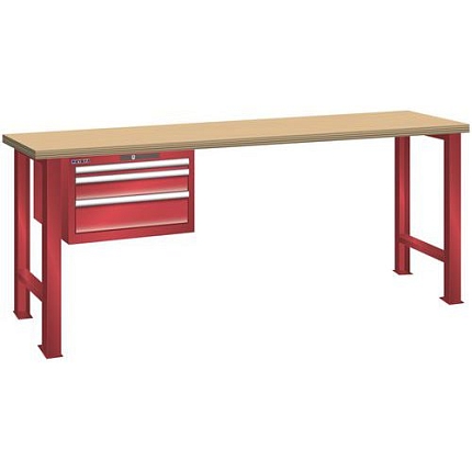 Dílenský pracovní stůl LISTA,1500x700x890mm, nosnost 600 kg, 3 zásuvky, červená