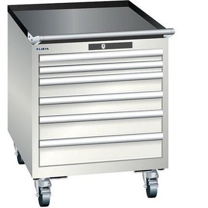 Mobilní dílenská  zásuvková skříň LISTA, 564x725x723mm, 6 zásuvek, světle šedá