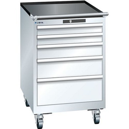 Mobilní dílenská zásuvková skříň LISTA, 564x725x890mm, 5 zásuvek, bílá