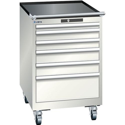 Mobilní dílenská zásuvková skříň LISTA, 564x725x890mm, 6 zásuvek, světle šedá