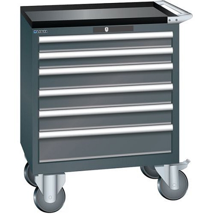 Mobilní dílenská zásuvková skříň LISTA, 6 zásuvek = 717x572x962mm, černá