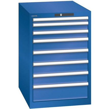 Dílenská zásuvková skříň LISTA, 564x725x850mm, 8 zásuvek, fluorescentní modrá