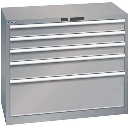 Dílenská zásuvková skříň Lista, nosnost 75 kg, 5 zásuvek, šedá/stříbrná