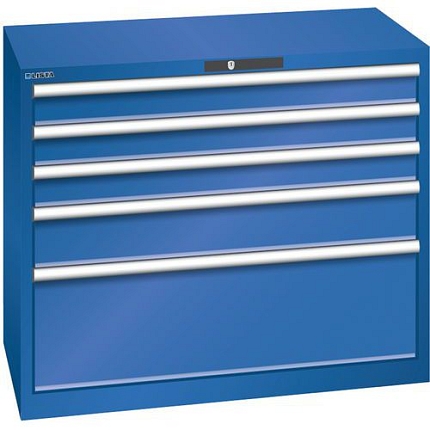 Dílenská zásuvková skříň Lista, nosnost 75 kg, 5 zásuvek, fluorescentně modrá
