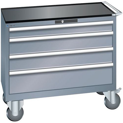 Dílenská zásuvková skříň Lista, 1023x572x962 mm, 4 zásuvky, tmavě šedá