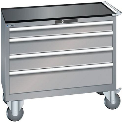 Dílenská zásuvková skříň Lista, 1023x572x962 mm, 4 zásuvky, šedá/stříbrná