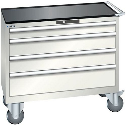 Dílenská zásuvková skříň Lista, 1023x572x962 mm, 4 zásuvky, světle šedá