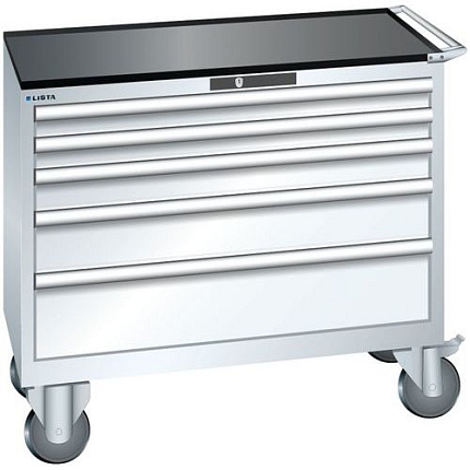 Dílenská zásuvková skříň Lista, 1023x572x962 mm, 5 zásuvky, bílá
