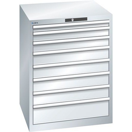 Dílenská zásuvková skříň LISTA, 717x725x850mm, 8 zásuvek, šedá