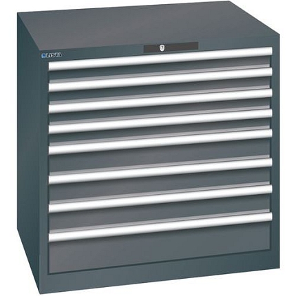 Dílenská zásuvková skříň LISTA, 870x725x850mm, 8 zásuvek, nosnost zásuvky 75kg, černá