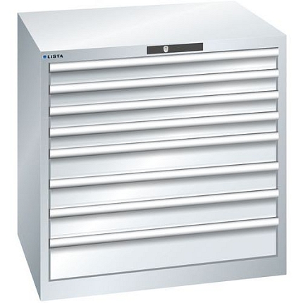 Dílenská zásuvková skříň LISTA, 870x725x850mm, 8 zásuvek, nosnost zásuvky 200kg, šedá