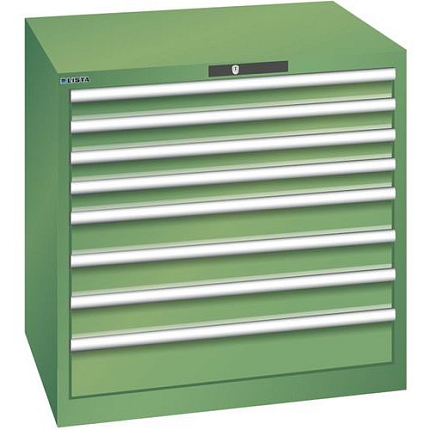 Dílenská zásuvková skříň LISTA, 870x725x850mm, 8 zásuvek, nosnost zásuvky 200kg, zelená
