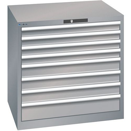 Dílenská zásuvková skříň LISTA, 870x725x850mm, 8 zásuvek, nosnost zásuvky 200kg, šedá /stříbrná