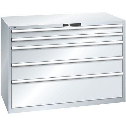 Dílenská zásuvková skříň Lista, 1431x725x1000 mm, 75kg, 5 zásuvek, šedá