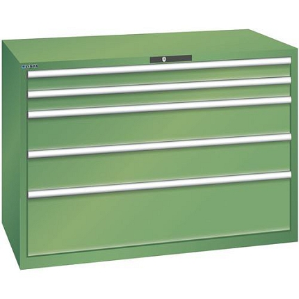 Dílenská zásuvková skříň Lista, 1431x725x1000 mm, 75kg, 5 zásuvek, zelená