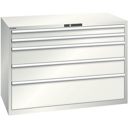 Dílenská zásuvková skříň Lista, 1431x725x1000 mm, 75kg, 5 zásuvek, světle šedá