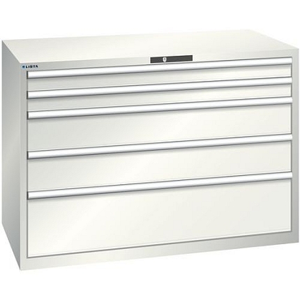 Dílenská zásuvková skříň Lista, 1431x725x1000 mm, 200kg, 5 zásuvek, světle šedá