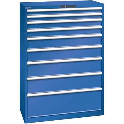 Dílenská zásuvková skříň Lista, nosnost 75 kg, 9 zásuvek, fluorescentně modrá