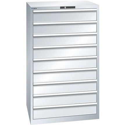 Dílenské zásuvkové skříně LISTA, 9 zásuvek =9x150mm, nosnost zásuvky 200kg, 870x725x1450mm, šedá