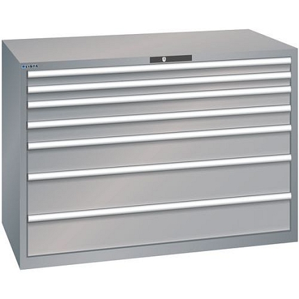 Dílenská zásuvková skříň Lista, 1431x725x1000 mm, 75kg, 7 zásuvek, šedá/stříbrná