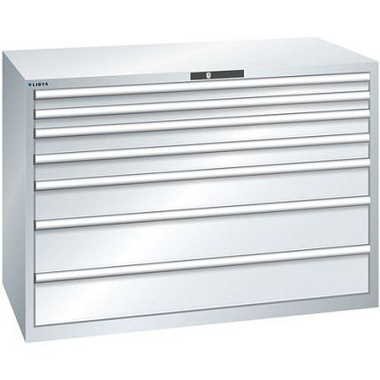 Dílenská zásuvková skříň Lista, 1431x725x1000 mm, 200kg, 7 zásuvek, šedá