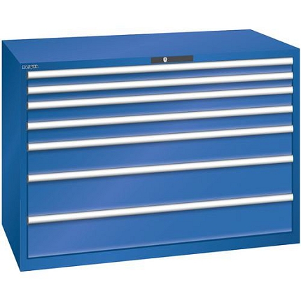 Dílenská zásuvková skříň Lista, 1431x725x1000 mm, 200kg, 7 zásuvek, fluorescentně modrá