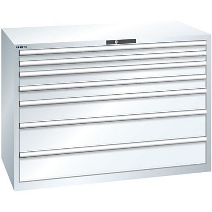 Dílenská zásuvková skříň Lista, 1431x725x1000 mm, 200kg, 7 zásuvek, bílá