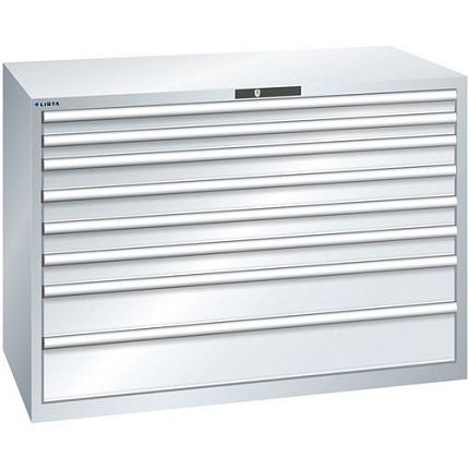 Dílenská zásuvková skříň Lista, 1431x725x1000 mm, 75kg, 8 zásuvek, šedá