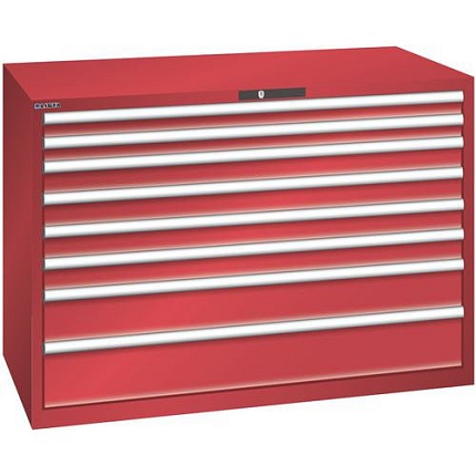 Dílenská zásuvková skříň Lista, 1431x725x1000 mm, 75kg, 8 zásuvek, červená
