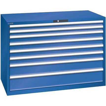 Dílenská zásuvková skříň Lista, 1431x725x1000 mm, 75kg, 8 zásuvek, fluorescentně modrá