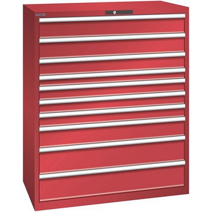 Dílenská zásuvková skříň Lista, 1193x725x1450 mm, 200kg, 10 zásuvek, červená