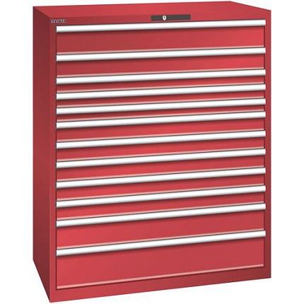 Dílenská zásuvková skříň Lista, 1193x725x1450 mm, 200kg, 12 zásuvek, červená