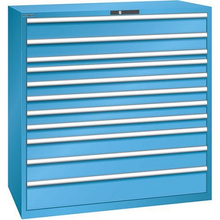 Dílenská zásuvková skříň Lista, 1431x725x1450mm, 11 zásuvek světle modrá