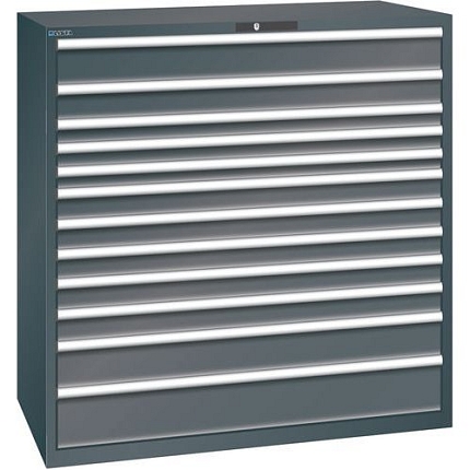 Dílenská zásuvková skříň Lista, nosnost 200kg, 12 zásuvek, černá