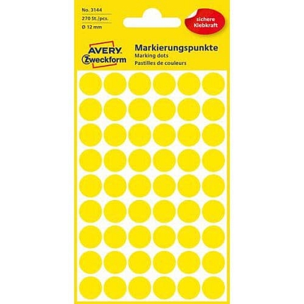 Samolepicí kulaté etikety Avery Zweckform, papírové, průměr 12 mm, žluté