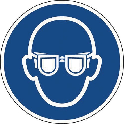 Používej ochranné brýle - samolepka - Manutan Expert, průměr 100 mm