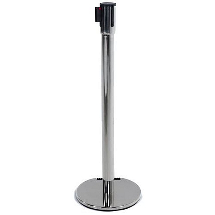 Zahrazovací sloupek s pásem Manutan Expert Chrom, základna s kolečky, 5 m, červený