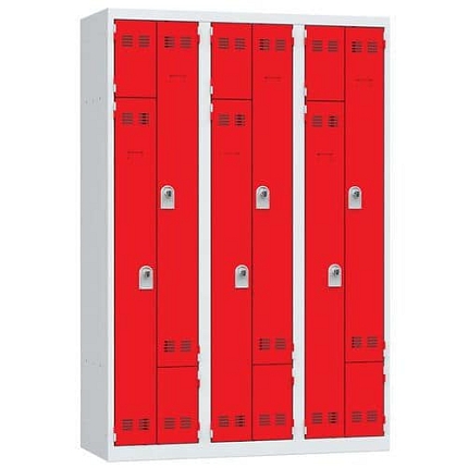 Svařovaná šatní skříň Vinco, dveře Z, 6 oddílů, otočný uzávěr, šedá/červená
