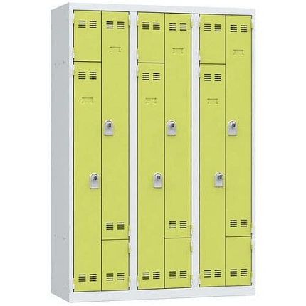 Svařovaná šatní skříň Vinco, dveře Z, 6 oddílů, otočný uzávěr, šedá/zelená