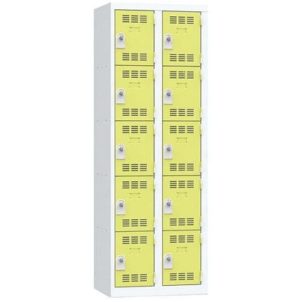 Svařovaná šatní skříň Vinco, 2 sloupce, 10 boxů, 300 mm, otočný uzávěr, šedá/zelená