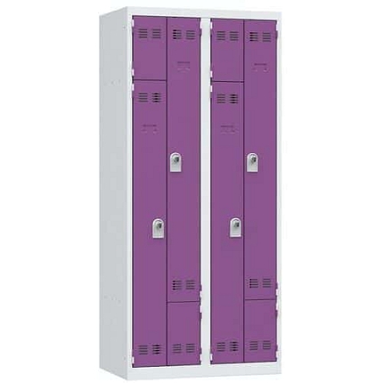 Svařovaná šatní skříň Vinco, dveře Z, 4 oddíly, otočný uzávěr, šedá/fialová