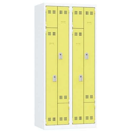 Svařovaná šatní skříň Vinco, dveře Z, 4 oddíly, cylindrický zámek, šedá/zelená